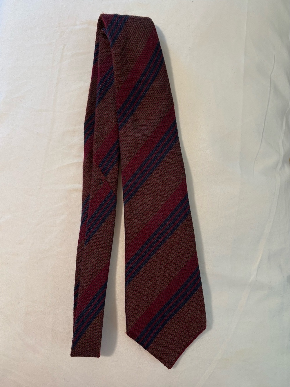 Burberry Vintage Rare Wool/Silk Blend Burgundy and Navy Striped Tie